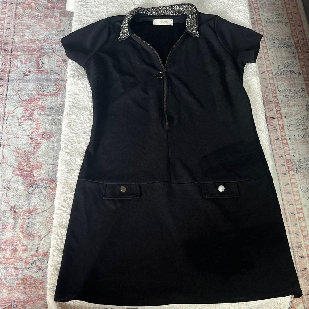 Black Mini Dress with Sparkling beaded Collar